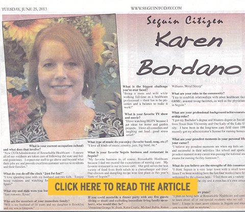 Karen Bordano, Citizen of the Week